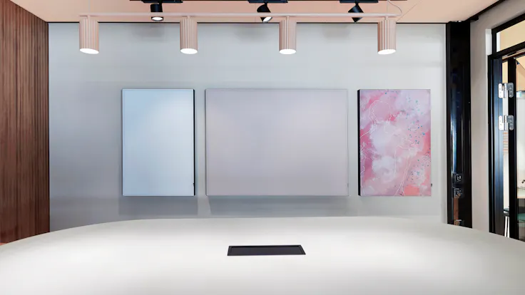 Meeting Room in Paytrail in Tampere Finland with Rockfon Canva Wall panel A-Edge and Rockfon Color-all X-Edge