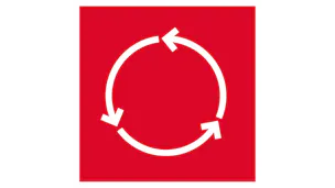 ROCKWOOL Icon mit drei Pfeilen, die einen Kreis bilden, als Symbol für den Steinwolle-Vorteil Ökologie