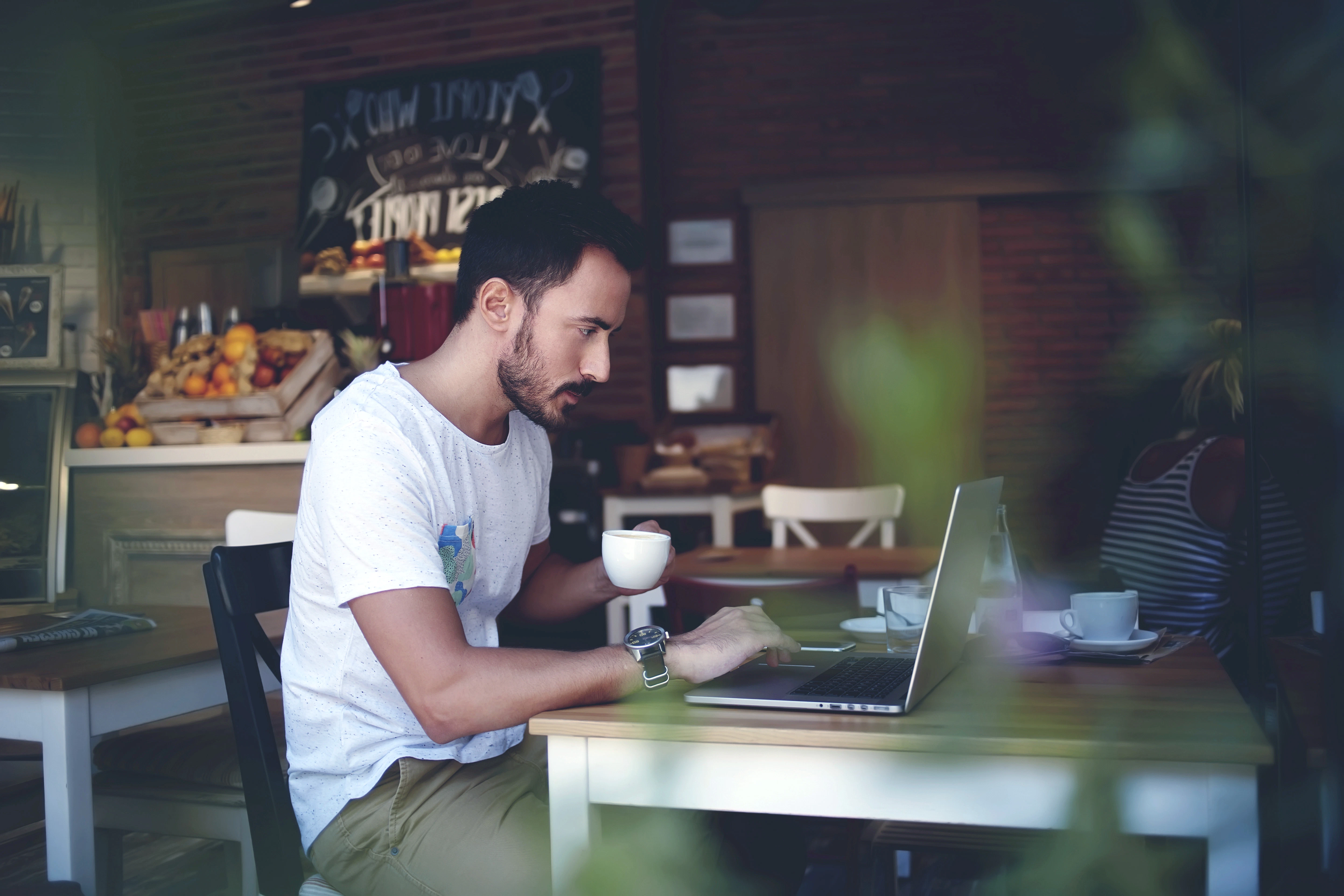 RockWorld imagery, Modern living, man, cafe, indoor,