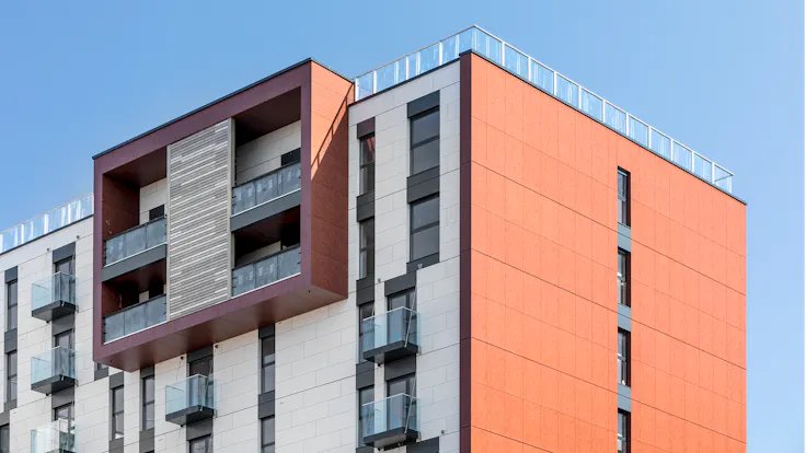 Beaumont Court and Richmond House in Southend on Sea, Essex (United Kingdom) with Rockpanel Stones FS-Xtra facade cladding