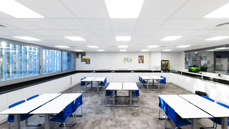 Classroom in American School of Barcelona in Barcelona Spain with Rockfon Blanka A-Edge