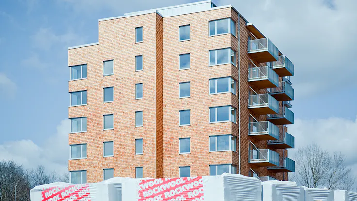 Reference case, Sweden, Skövde, facade, apartments, massive wood, REDAir Flex, Frostaliden