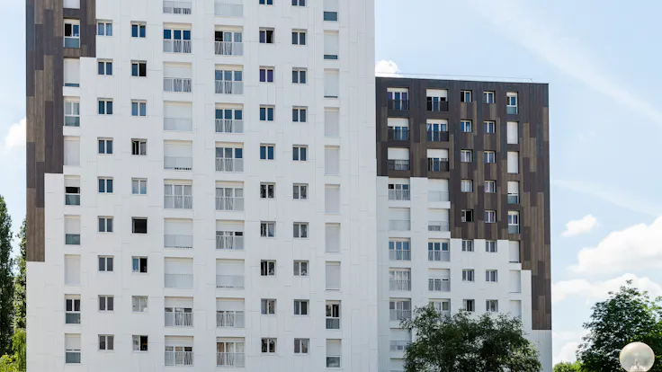 Tours Bièvre in Antony, France cladded with Rockpanel Colours and Woods facade cladding