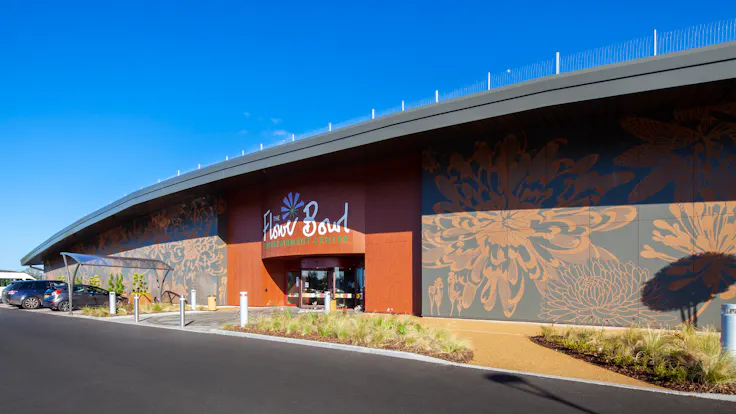 The Flower Bowl Entertainment Centre in Preston, United Kingdom cladded with Rockpanel Colours and Stones facade cladding