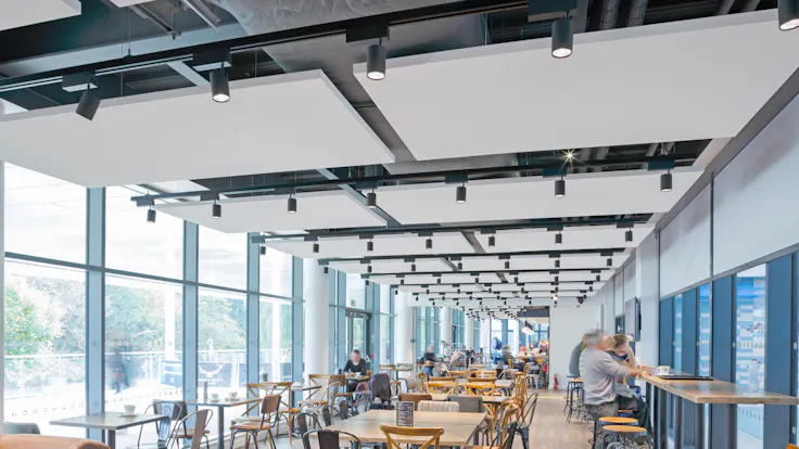 UK, Riverside Leisure Centre, Chelmsford, Pick Everard, Leisure, Rockfon Eclipse, Rockfon Koral, 600x600, 2360x1160x40, White, Restaurant/Pub/Nightclub