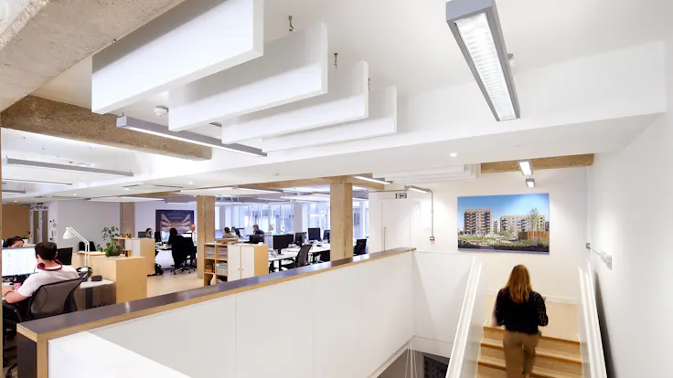 Open Plan Office in White Arkitekter Architects in London United Kingdom with Rockfon Contour